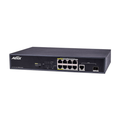 Aetek 8 Port Unmanaged PoE Switch, 1Gb SFP/RJ45, EX Mode, 120W AET-C11-08232120