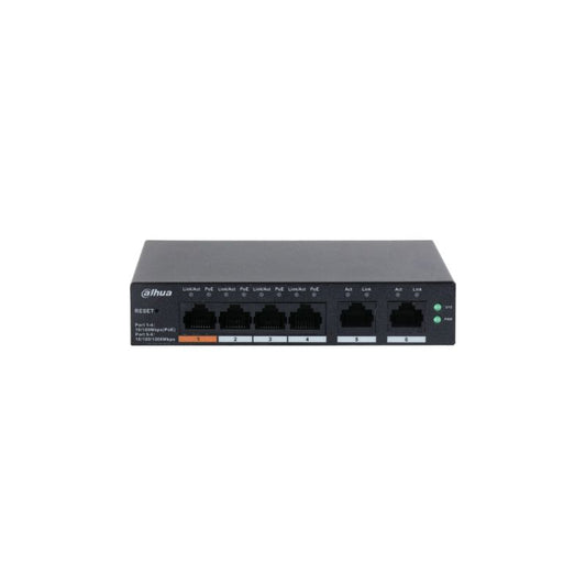 Dahua 4-Port (6P) Switch 60W POE Total Capacity 4xPOE+ (1xHi-PoE) 2x1G Uplink L2 Cloud Managed Black 53VDC