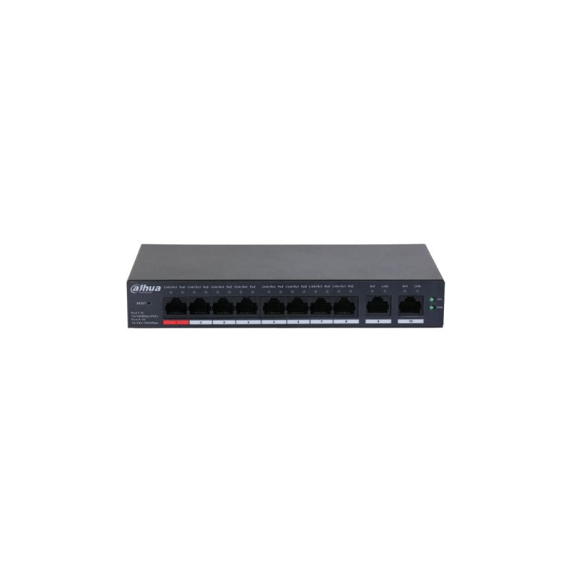 DAHUA 8PORT (10P) SWITCH 110W POE TOTAL CAPACITY 8x POE+ (1x Hi-PoE/ PoE++) 2x1G UPLINK L2 CLOUD MANAGED BLACK 54VDC, DH-CS4010-8ET-110