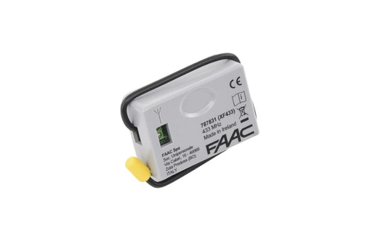 FAAC Receiver Module XF 433MHz 787831. The module activates on-board receiver card. Provides two channels and is suitable for models E024S/ E124/ E045/ E145 Ctl boards, C720 / C721