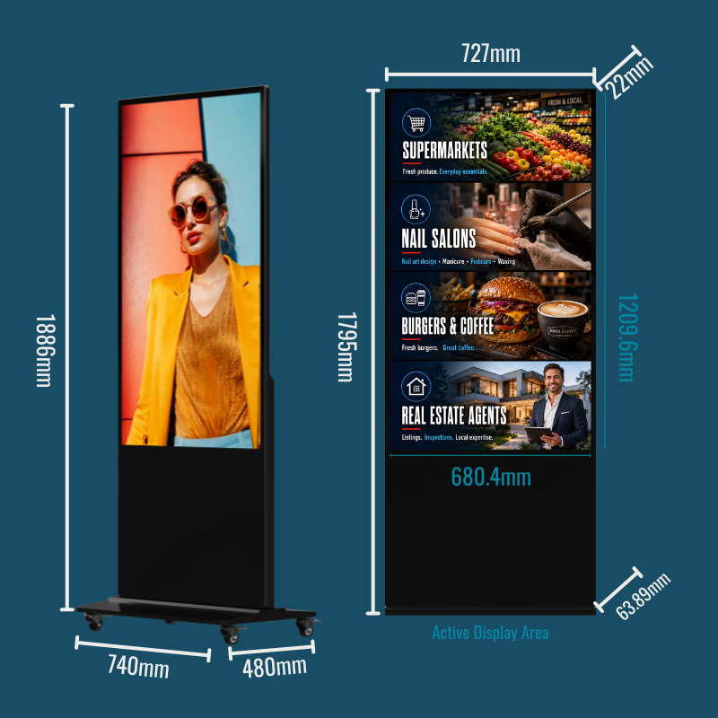 3. Hikvision 55" Slim Floor-Standing Digital Signage Display – 4K LCD, 500 nits, Industrial A+ Panel DS-D6055UN-D/S