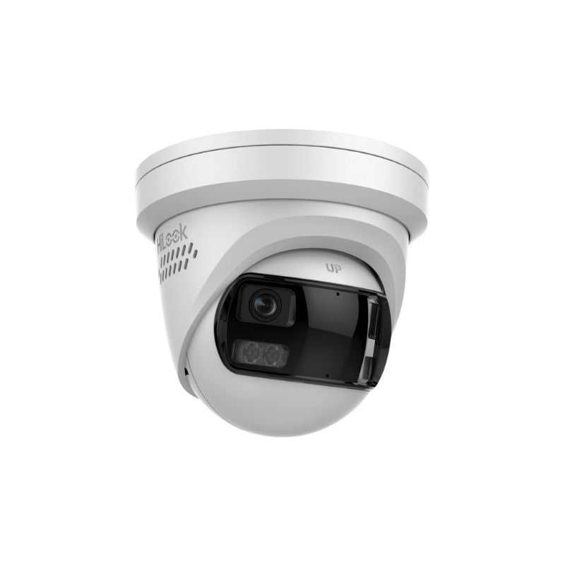 HiLook 8MP 180 Deg Panoramic Outdoor Turret Camera, Dual IR, Mic, strobe and audio alarm, Smart Hybrid Light, IP67, 2.8mm, IPC-T289PHMUSL2