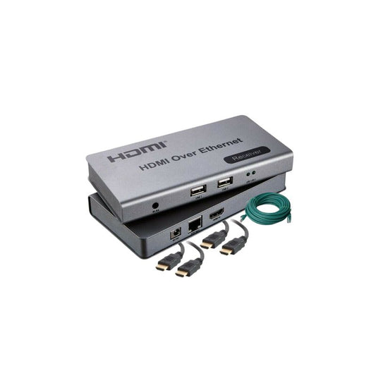 HDMI Over Ethernet KVM Extender 120M USB/ HDMI Loop Out , includes 2 x 2m HDMI cables and 1 x 20m Cat6a Network Cable
