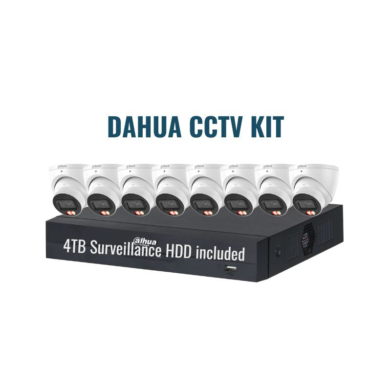 Dahua CCTV Kit 5: 6MP Dual Light 8-Camera Turret 16Ch NVR 4TB Kit.