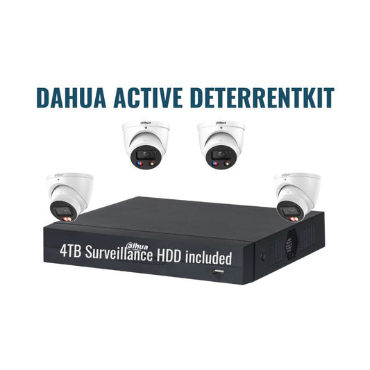 Dahua Active Deterrent Kit 1.1 includes 2x 6MP TIOC, 2x 6MP-DUAL-LIGHT, 1x 4Ch NVR.