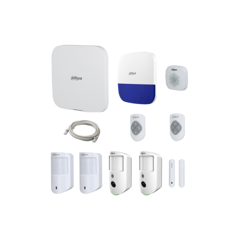Dahua Alarm Limited Offer Kit 2 – 1 Hub, 1 Internal Siren, 1 External Siren, 2 PIR Detectors, 2 PIR-Camera Detectors, 1 Door Detector, 2 Remote Controls.