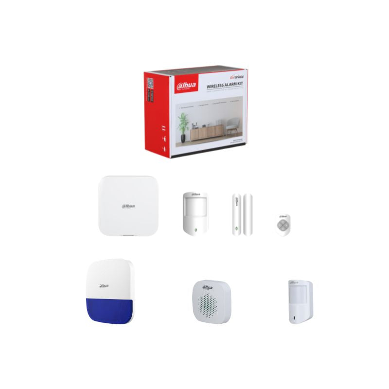 Dahua Wireless Alarm Pre-Pack Kit, plus 1 x PIR, 1 x Internal Siren, 1 x External Siren.