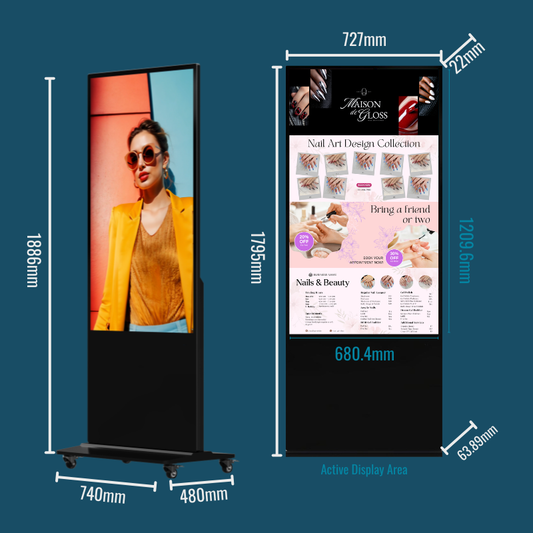 3. Hikvision 55" Slim Floor-Standing Digital Signage Display – 4K LCD, 500 nits, Industrial A+ Panel DS-D6055UN-D/S