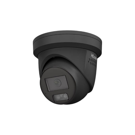 HiLook 6MP Turret All-In-One Outdoor Flateye Network Camera, H.265, 30m IR, Mic, IP67, 2.8mm Lens, Black DS-IPC-T269H2B