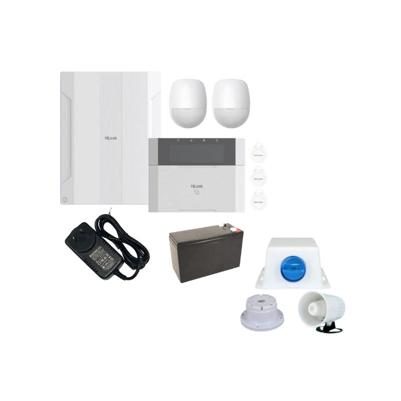 Hilook Hybrid Alarm Kit HA-ALARM-KIT15V, plus 1 x Hardwired Internal Siren, 1 x Hardwired Full-Cover External Siren.