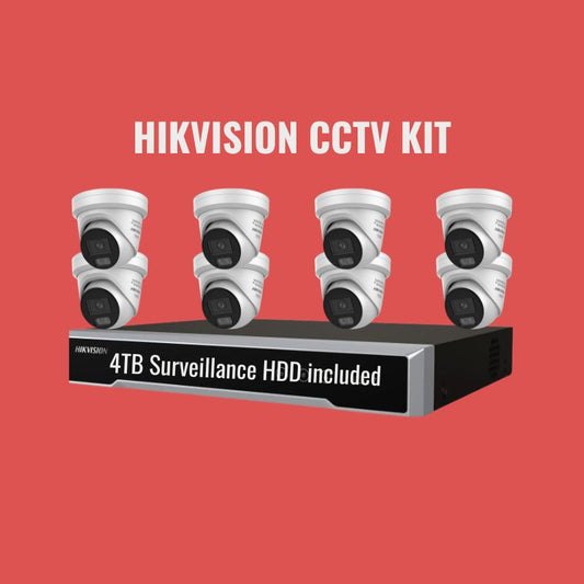 Hikvision CCTV Kit 4: ColorVu 3.0 6MP 8-Camera Turret 8Ch NVR 4TB Kit
