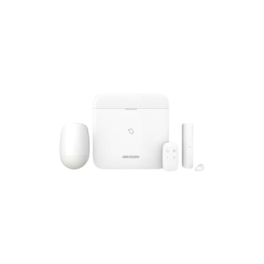 Hikvision Prepacked Ax Pro Wireless Alarm Kit  DS-PWA96-KIT-WB includes 1x Alarm Control Panel, 1x PIR, 1x Key Fob, 1x Reed Switch, and 3x Mifare Tags