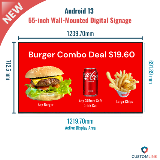 2. Hikvision 55" Slim Wall-Mounted Digital Signage Display – 4K LCD, 500 nits, Industrial A+ Panel DS-D6055UN-DP
